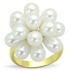 Women Gold Brass Ring with Synthetic in White - Size 8