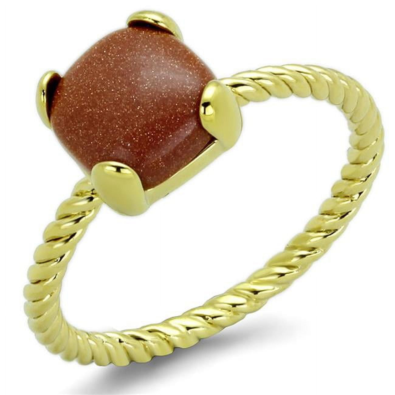 Women Gold Brass Ring with Synthetic in Brown - Size 7