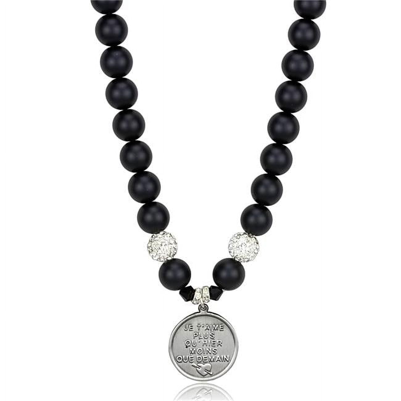 Picture of Alamode LO3815-17 Women Antique Silver White Metal Necklace with Synthetic in Jet - 17 in.