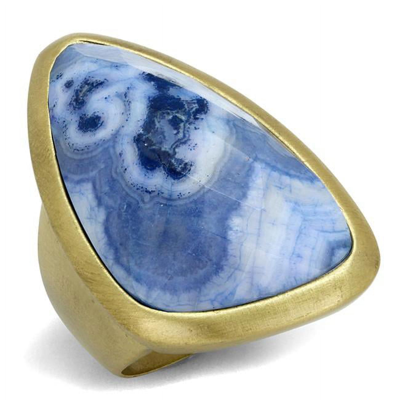 Women Antique Copper Brass Ring with Synthetic in Capri Blue - Size 6