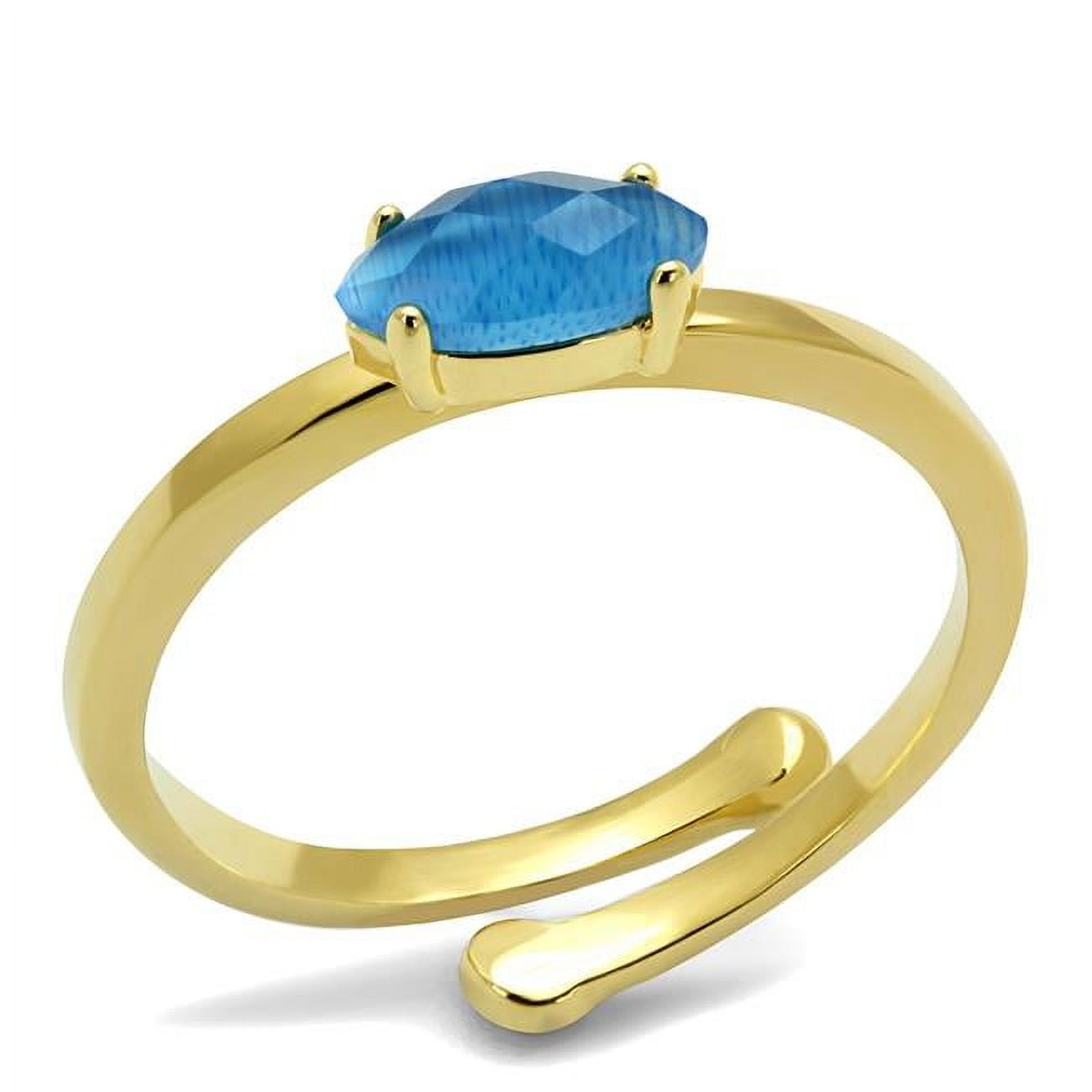 Women Flash Gold Brass Ring with Synthetic in Capri Blue - Size 8