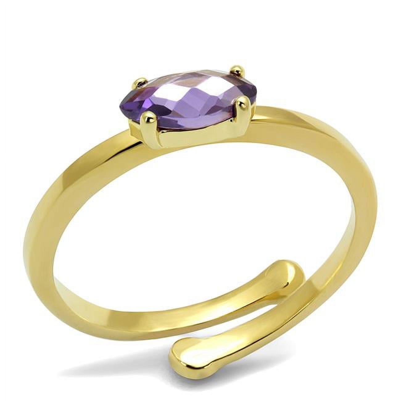 Women Flash Gold Brass Ring with AAA Grade CZ in Amethyst - Size 8