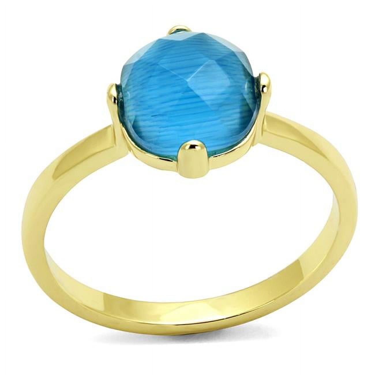 Women Flash Gold Brass Ring with Synthetic in Capri Blue - Size 5