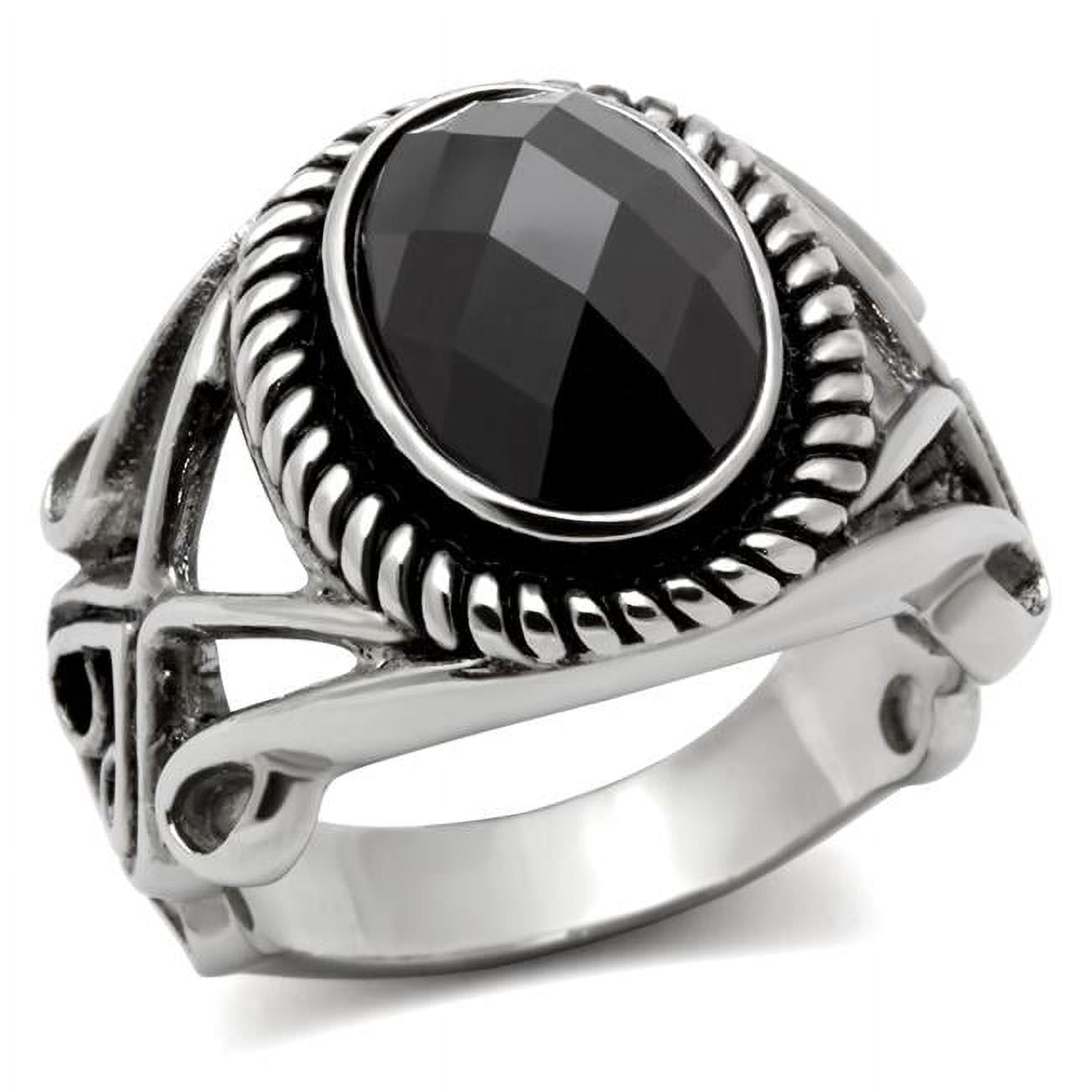 TK322-8 Men High Polished Stainless Steel Ring with AAA Grade CZ in Black Diamond - Size 8