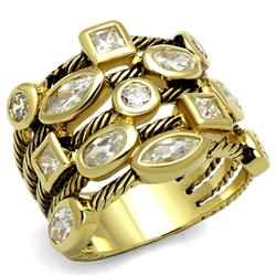 Women Gold Brass Ring with AAA Grade CZ in Clear - Size 6