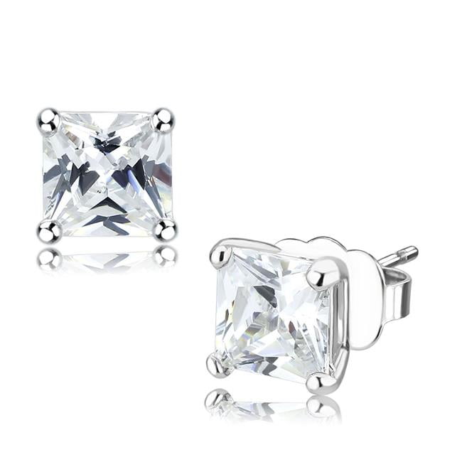 Picture of Alamode LO4631 Unisex Rhodium Brass Earrings with AAA Grade CZ in Clear