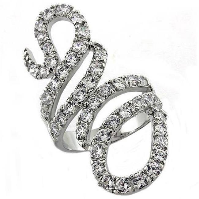 Women Rhodium Brass Ring with AAA Grade CZ in Clear - Size 8