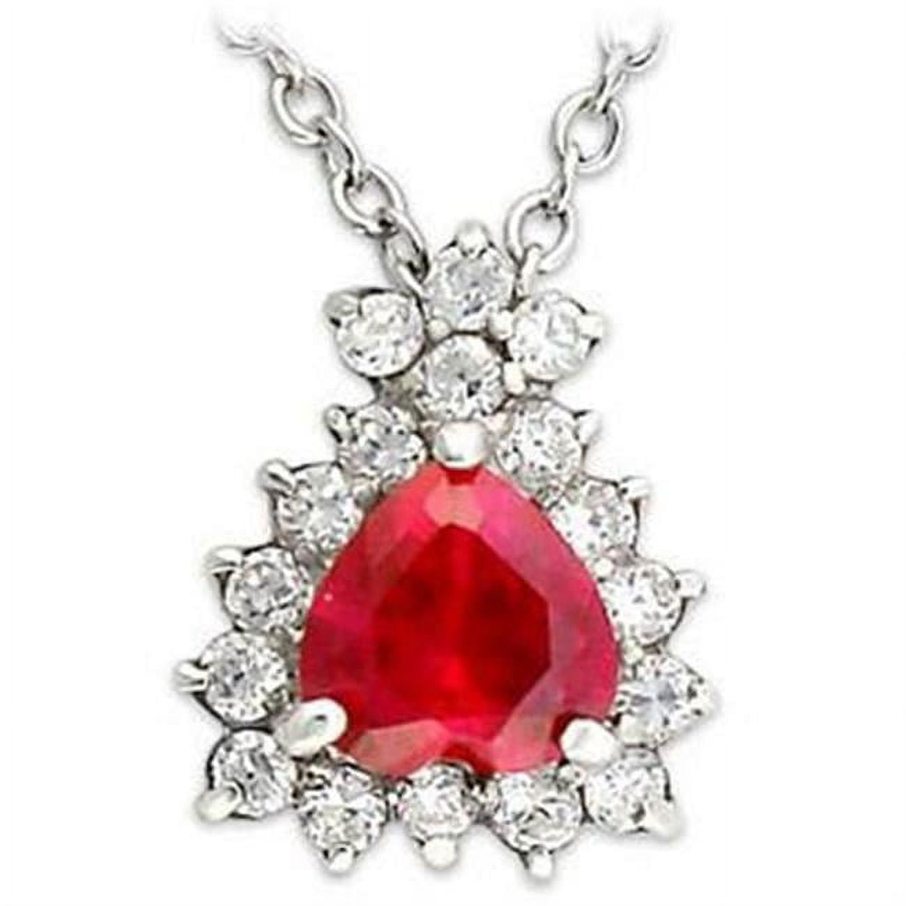 Picture of Alamode LOA636-16 Women High-Polished 925 Sterling Silver Chain Pendant with Synthetic in Ruby - 16 in.