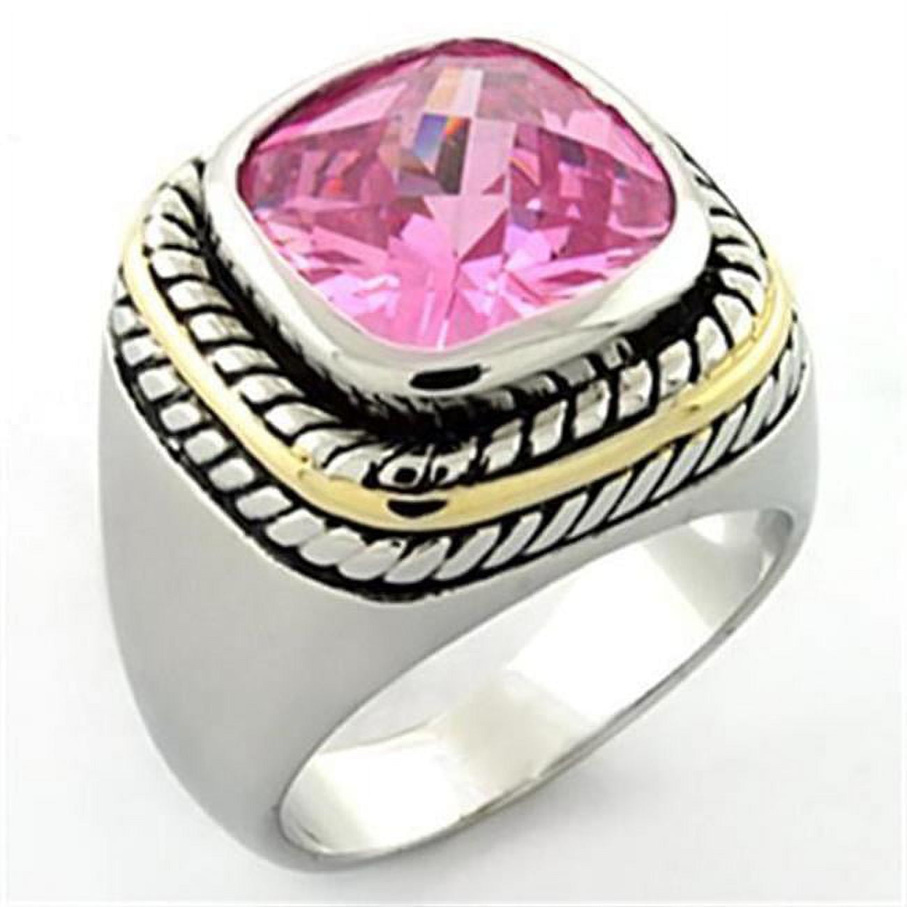 Women Rhodium Brass Ring with AAA Grade CZ in Rose - Size 8