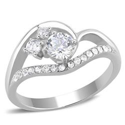 Women High Polished Stainless Steel Ring with AAA Grade CZ in Clear - Size 8