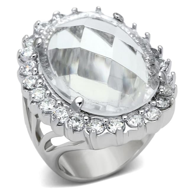 Women Rhodium Brass Ring with Synthetic in Clear - Size 8
