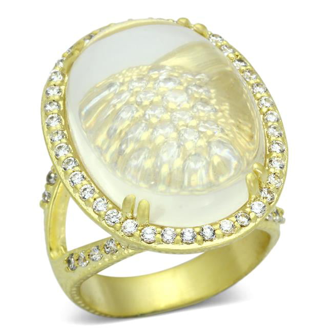 Women Matte Gold Brass Ring with Synthetic in Clear - Size 8