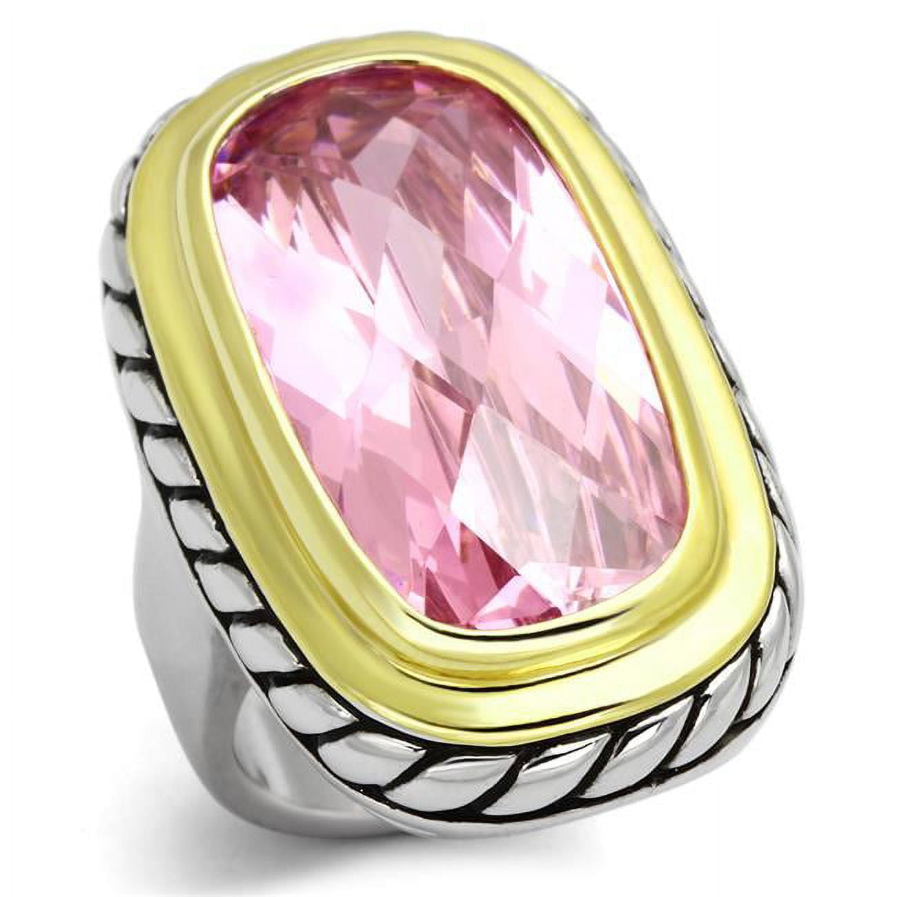 Women Reverse Two-Tone Brass Ring with AAA Grade CZ in Rose - Size 8