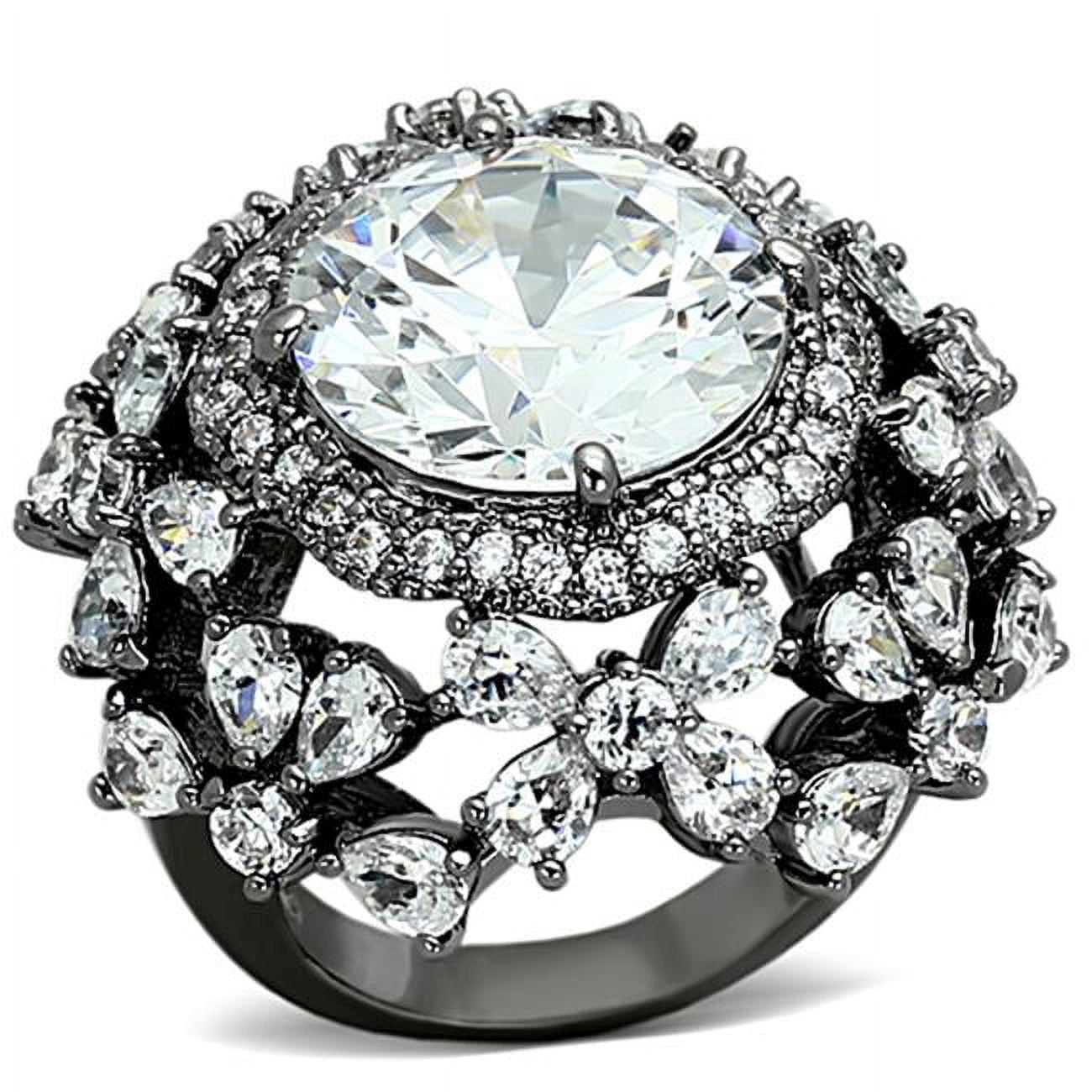 Women Ruthenium Brass Ring with AAA Grade CZ in Clear - Size 9