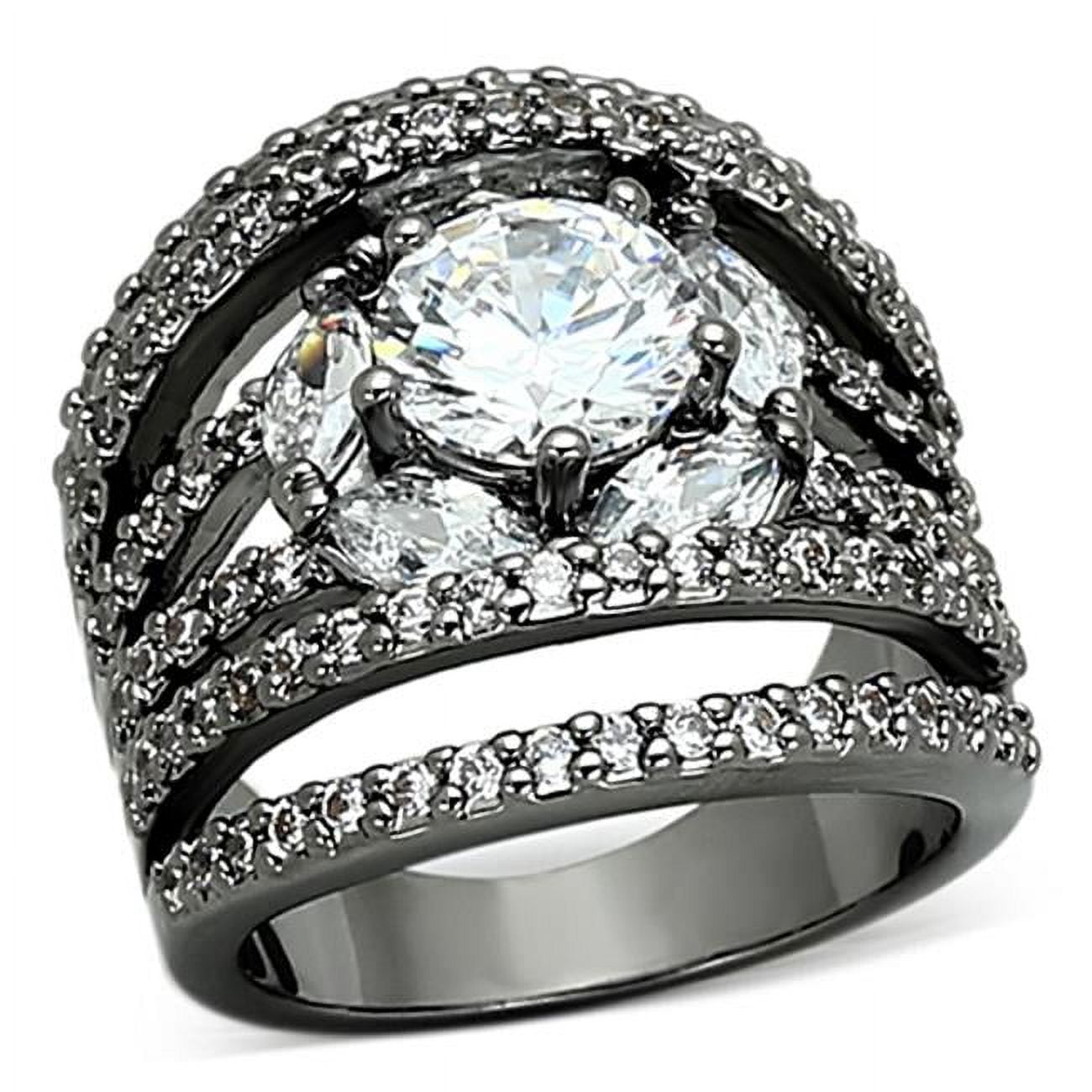 Women Ruthenium Brass Ring with AAA Grade CZ in Clear - Size 8