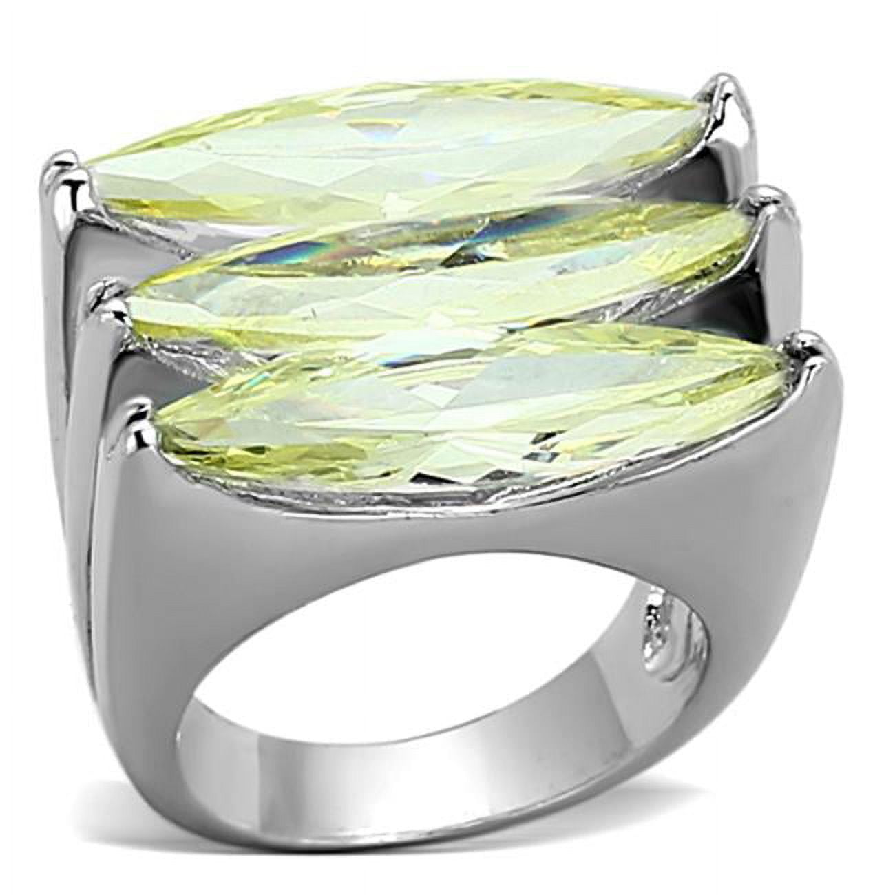Women Rhodium Brass Ring with AAA Grade CZ in Apple Green - Size 7