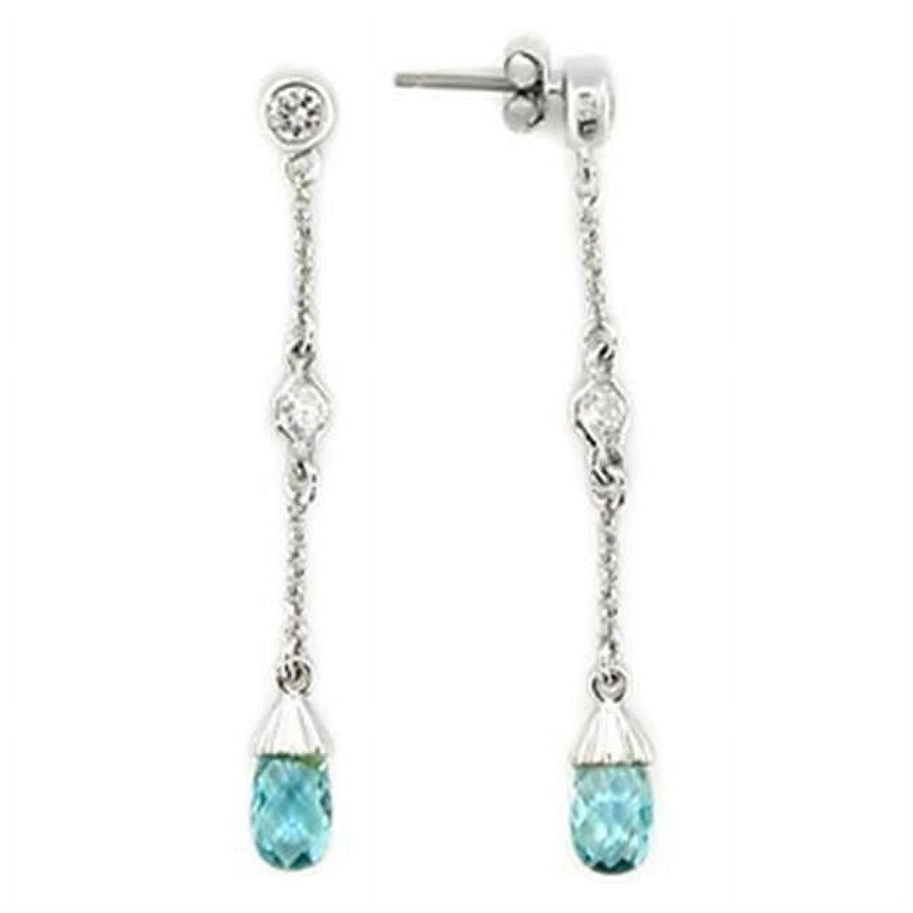 LOS001 Women Rhodium 925 Sterling Silver Earrings with Genuine Stone in London Blue