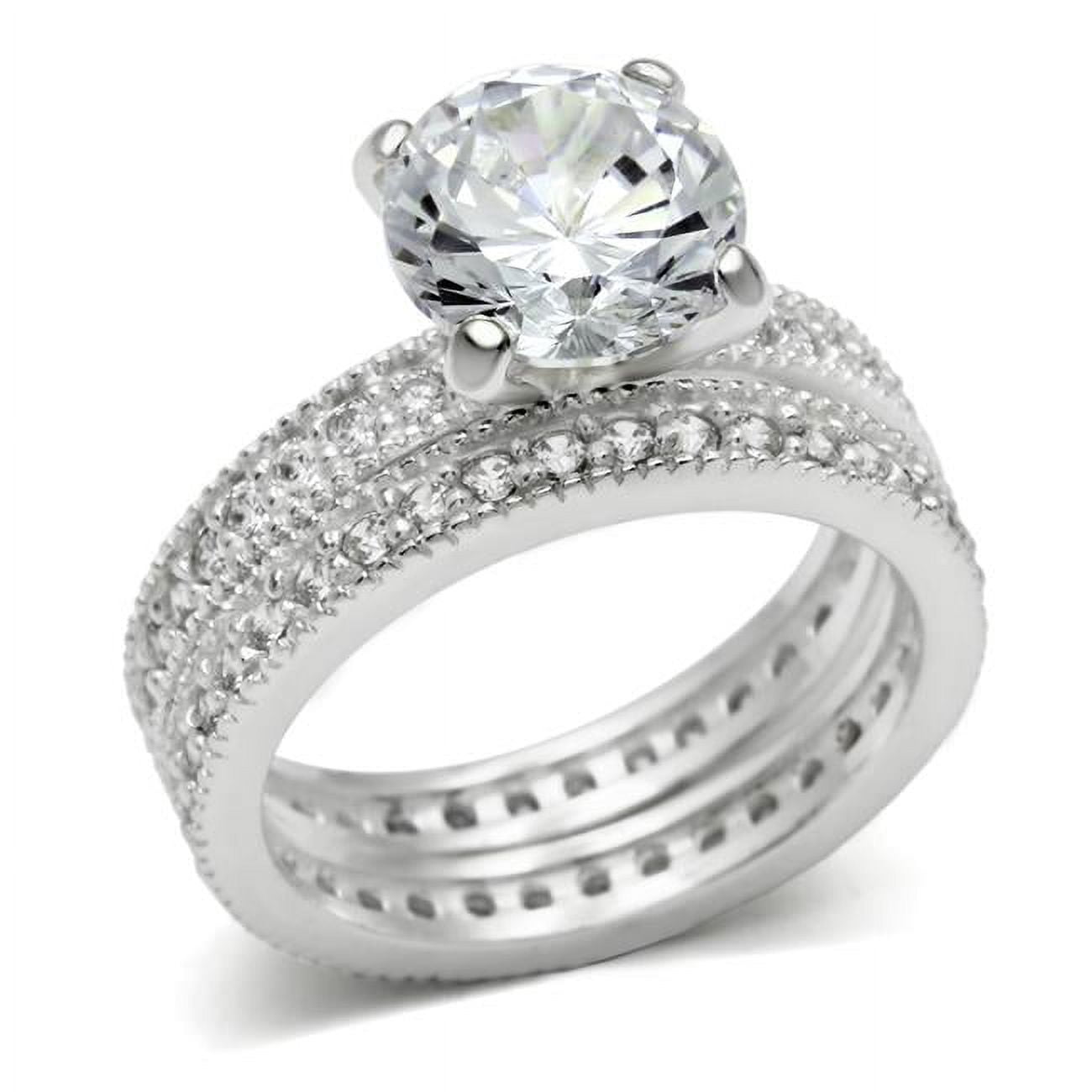 Women Rhodium 925 Sterling Silver Ring with AAA Grade CZ in Clear - Size 8