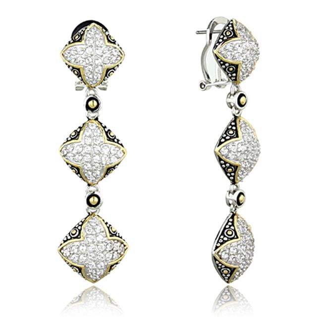 Picture of Alamode LOS777 Women Reverse Two-Tone 925 Sterling Silver Earrings with AAA Grade CZ in Clear