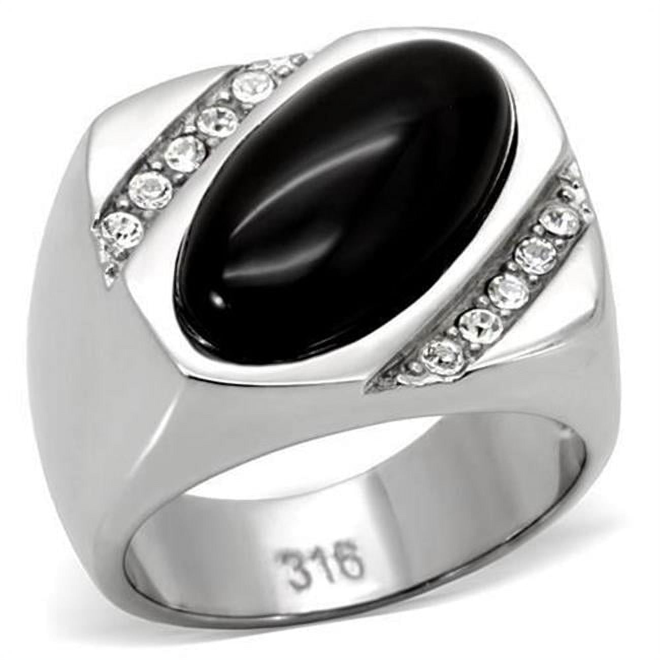 TK02214-11 Men High Polished Stainless Steel Ring with Semi-Precious in Jet - Size 11