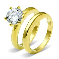 Women IP Gold Stainless Steel Ring with AAA Grade CZ in Clear - Size 9