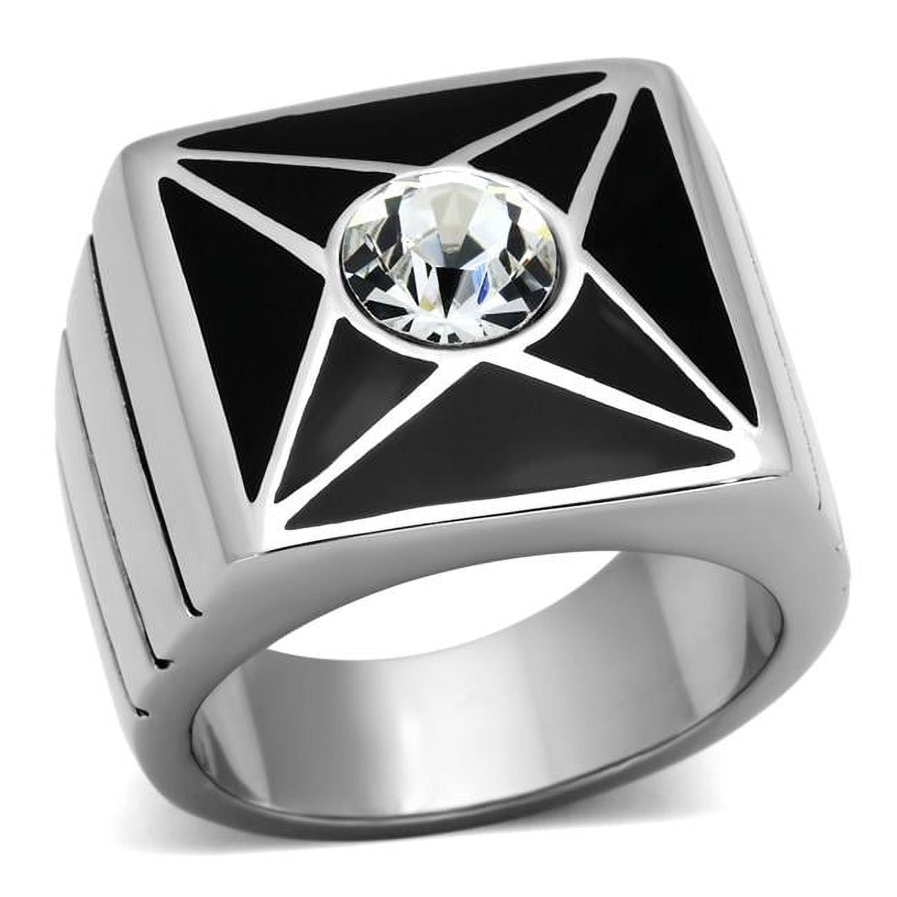 TK1049-13 Men High Polished Stainless Steel Ring with Top Grade Crystal in Clear - Size 13