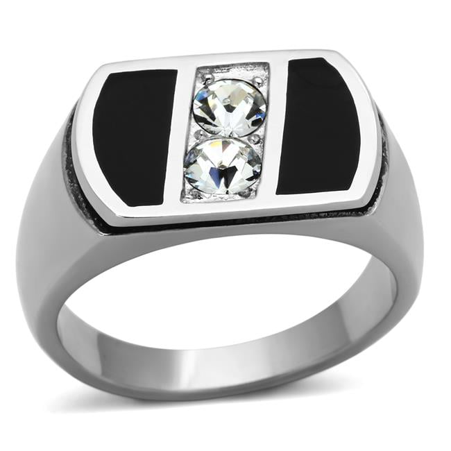 TK1068-12 Men High Polished Stainless Steel Ring with Top Grade Crystal in Clear - Size 12
