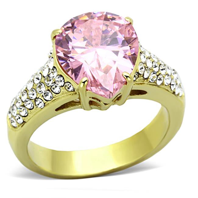 TK1098-6 Women IP Gold Stainless Steel Ring with AAA Grade CZ in Rose - Size 6