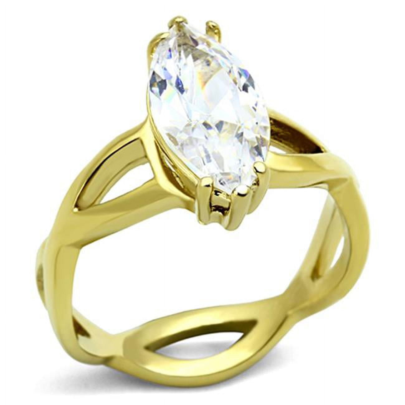 Women IP Gold Stainless Steel Ring with AAA Grade CZ in Clear - Size 9