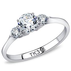 Women High Polished Stainless Steel Ring with AAA Grade CZ in Clear - Size 5