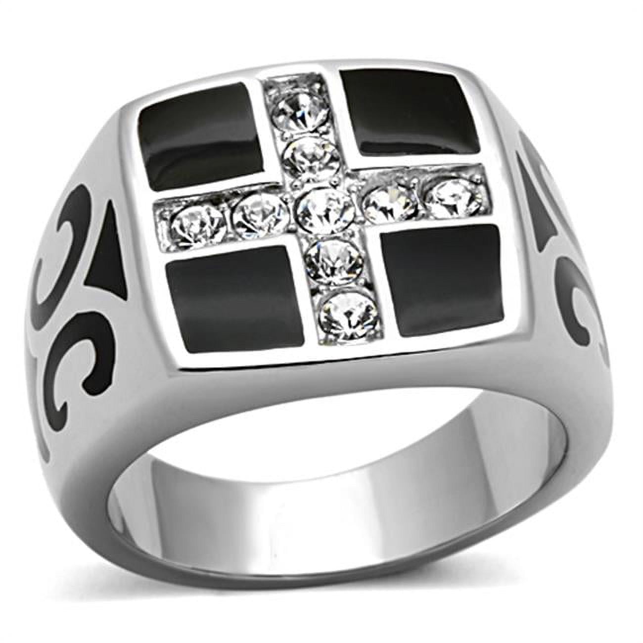 TK1179-8 Men High Polished Stainless Steel Ring with Top Grade Crystal in Clear - Size 8