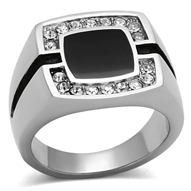 TK1183-9 Men High Polished Stainless Steel Ring with Top Grade Crystal in Clear - Size 9