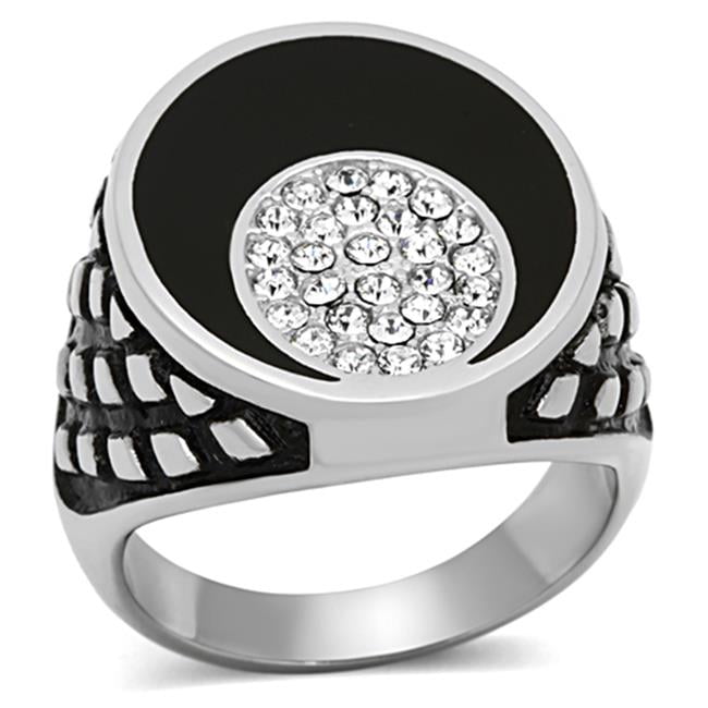 TK1200-13 Men High Polished Stainless Steel Ring with Top Grade Crystal in Clear - Size 13