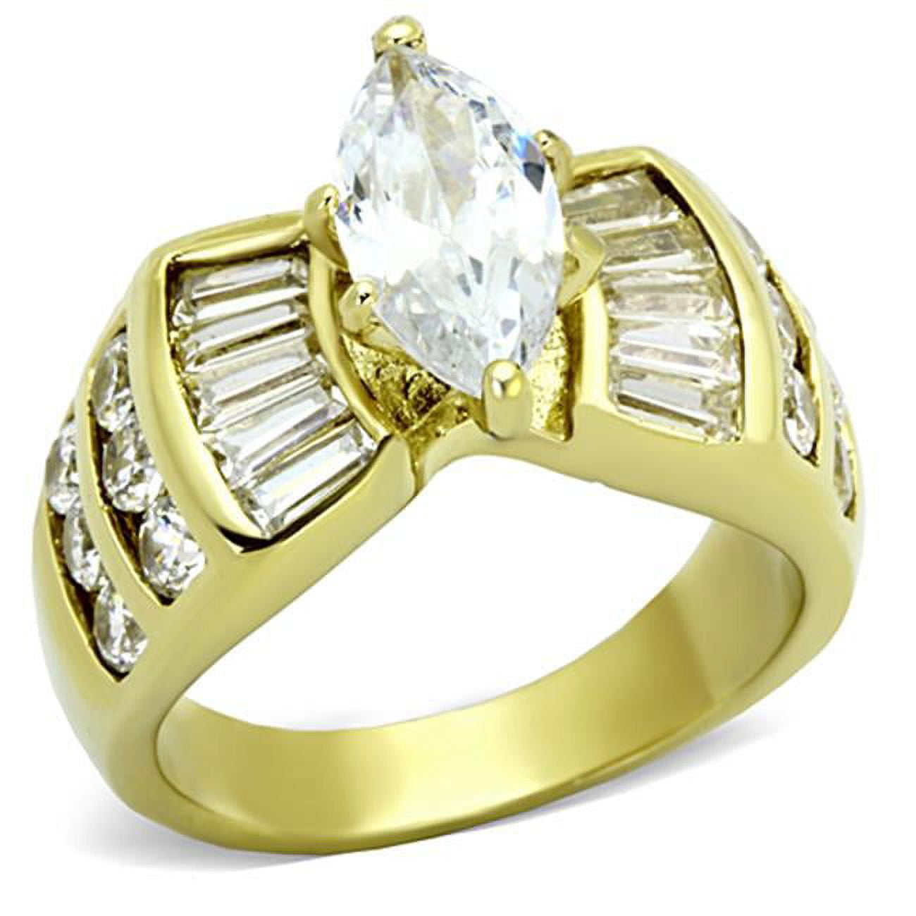 Women IP Gold Stainless Steel Ring with AAA Grade CZ in Clear - Size 10