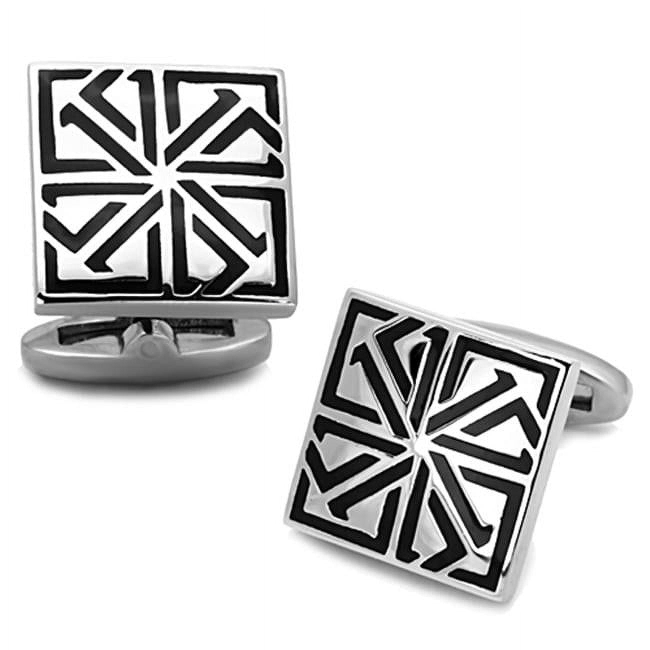 Picture of Alamode TK1253 Men High Polished Stainless Steel Cufflink with Epoxy in Jet