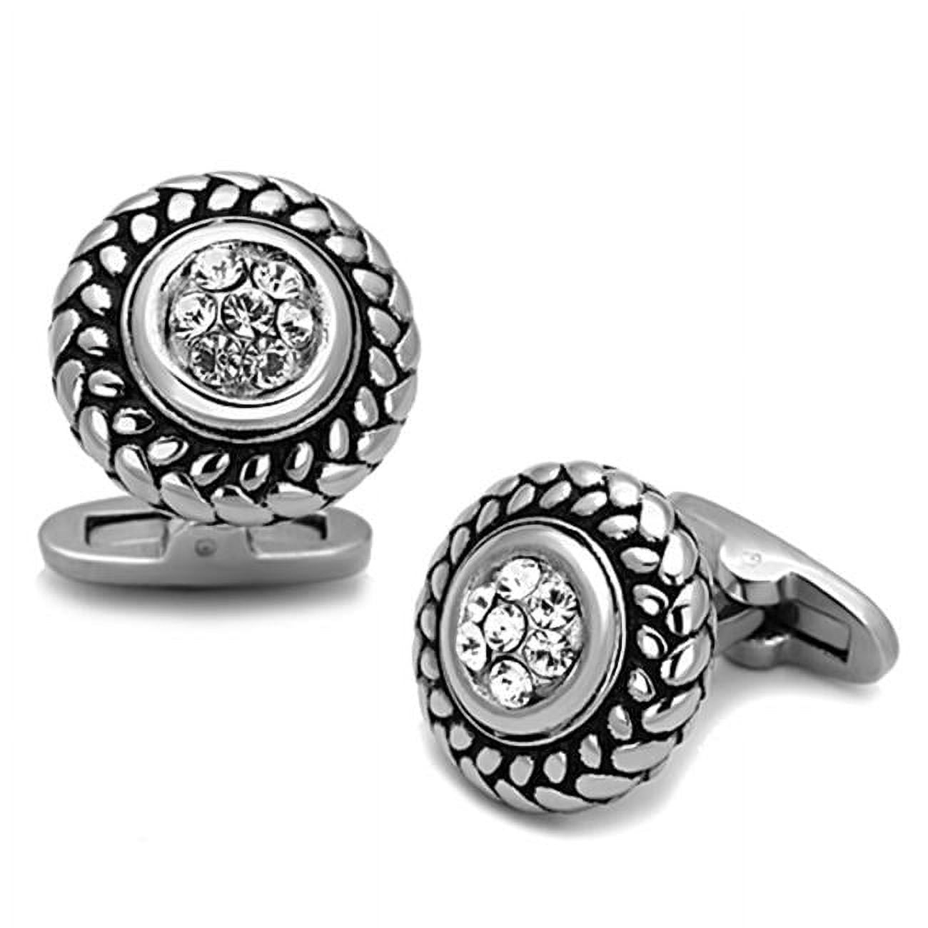 Picture of Alamode TK1261 Men High Polished Stainless Steel Cufflink with Top Grade Crystal in Clear