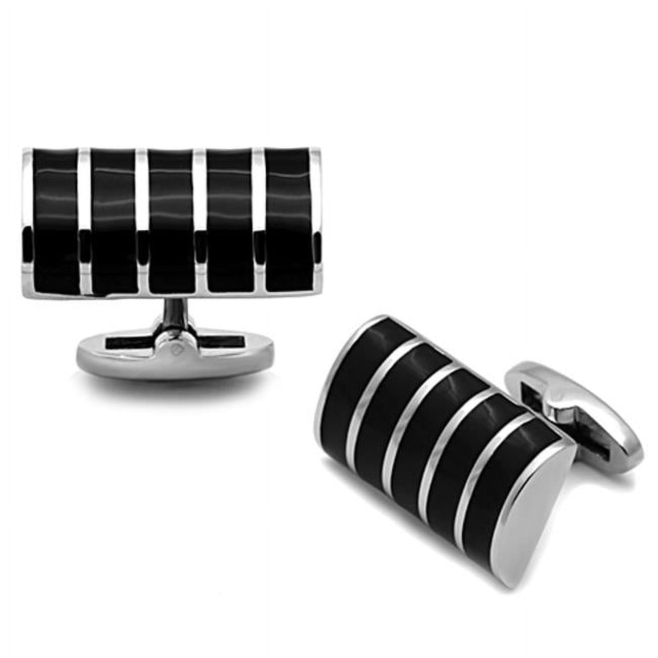 Picture of Alamode TK1263 Men High Polished Stainless Steel Cufflink with Epoxy in Jet