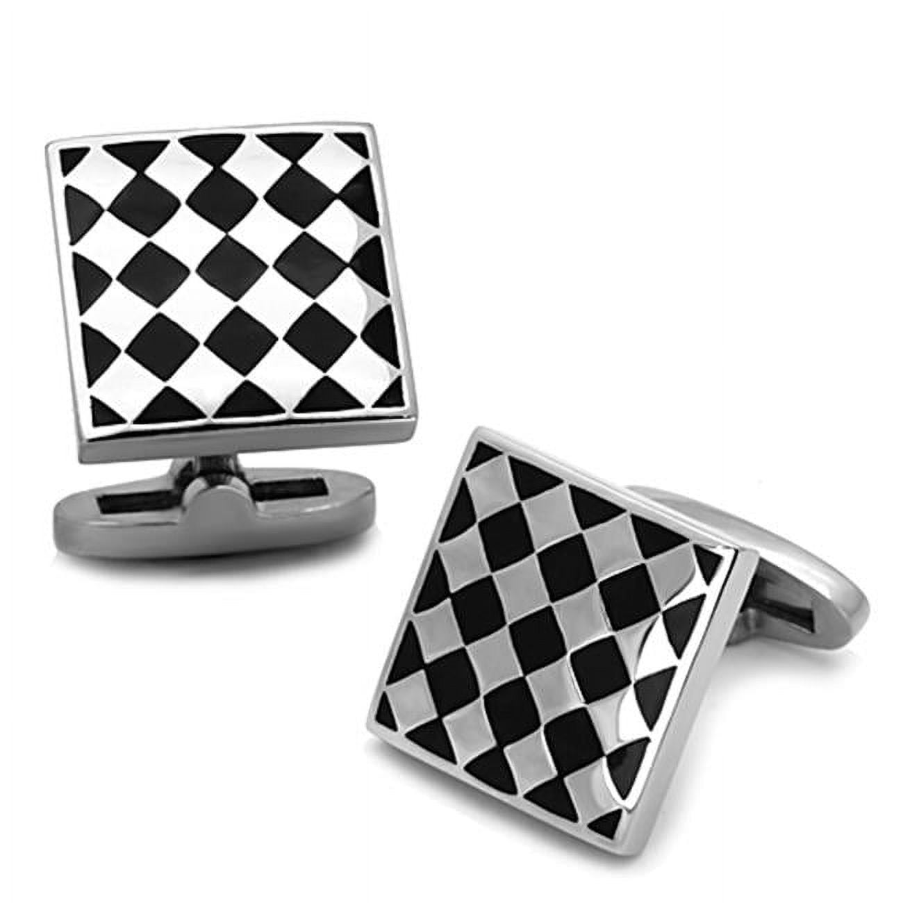 Picture of Alamode TK1270 Men High Polished Stainless Steel Cufflink with Epoxy in Jet