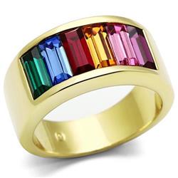 Women IP Gold Stainless Steel Ring with Top Grade Crystal in Multi Color - Size 7