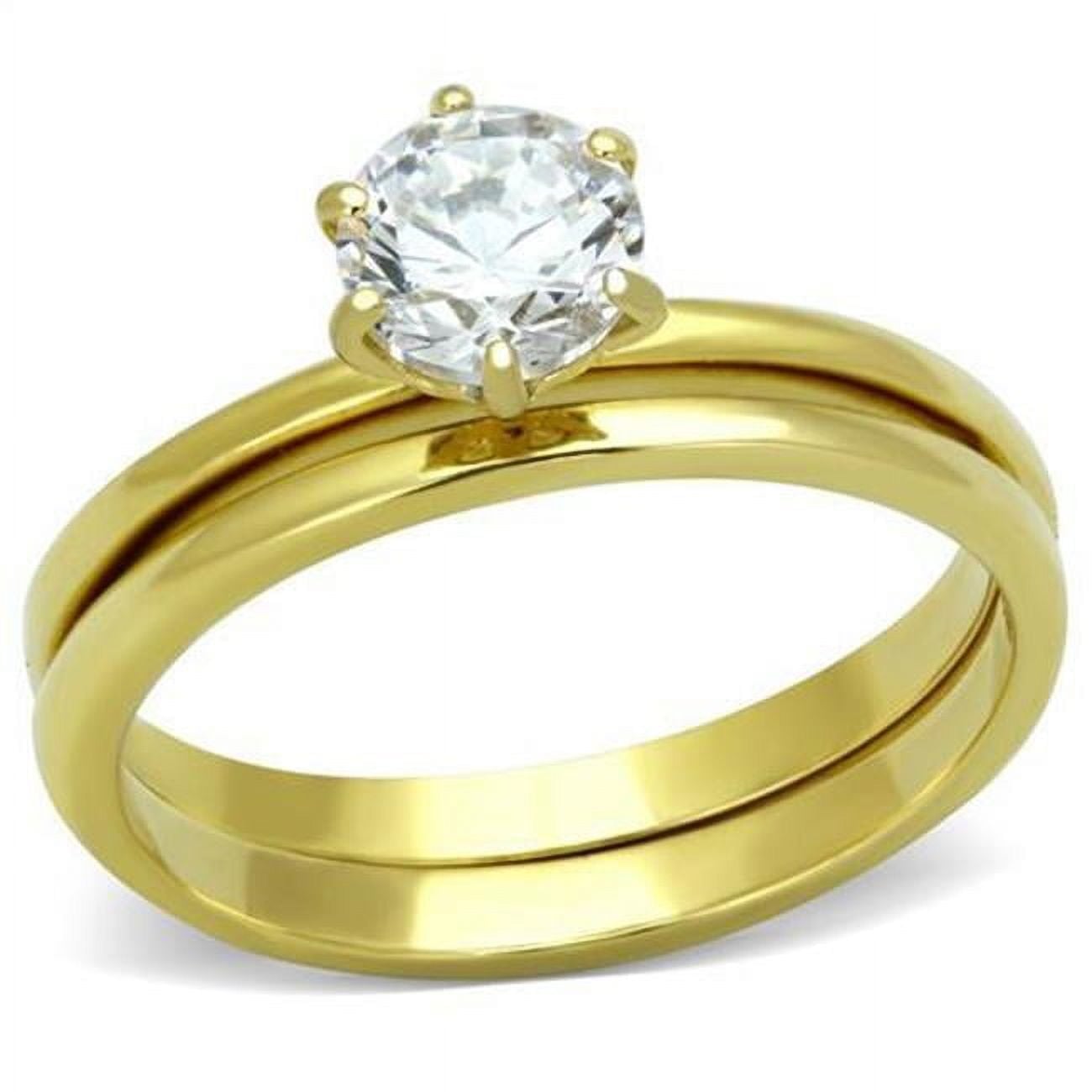 Women IP Gold Stainless Steel Ring with AAA Grade CZ in Clear - Size 5