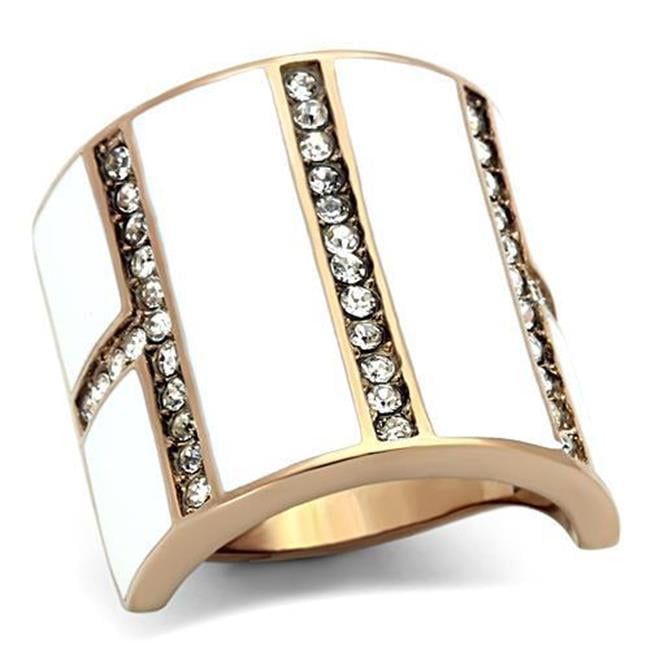 Women IP Rose Gold Stainless Steel Ring with Top Grade Crystal in Clear - Size 6