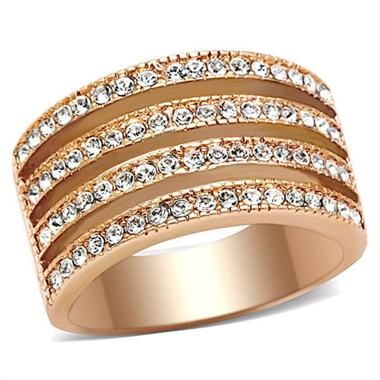 Women IP Rose Gold Stainless Steel Ring with AAA Grade CZ in Clear - Size 6