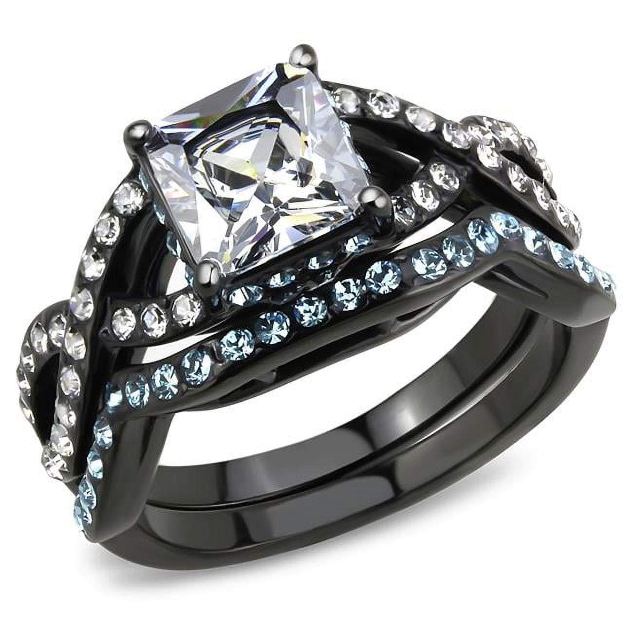 Women IP Black Stainless Steel Ring with AAA Grade CZ in Clear - Size 8