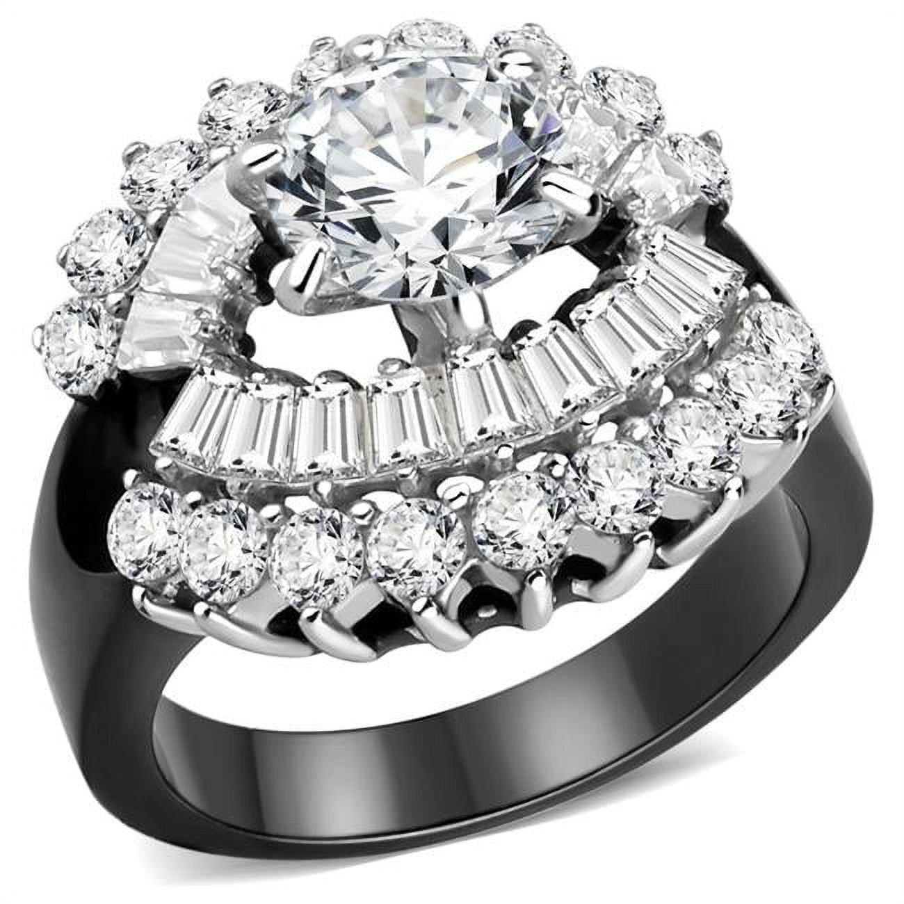 Women Two-Tone IP Black Stainless Steel Ring with AAA Grade CZ in Clear - Size 6