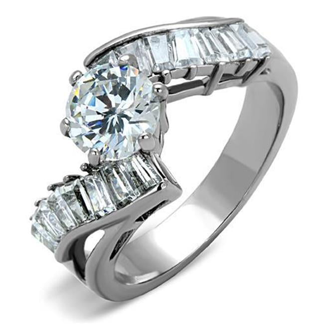 Women High Polished Stainless Steel Ring with AAA Grade CZ in Clear - Size 5