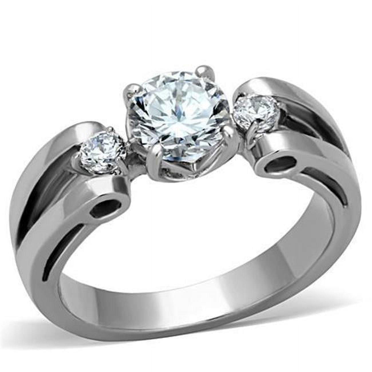 Women High Polished Stainless Steel Ring with AAA Grade CZ in Clear - Size 9