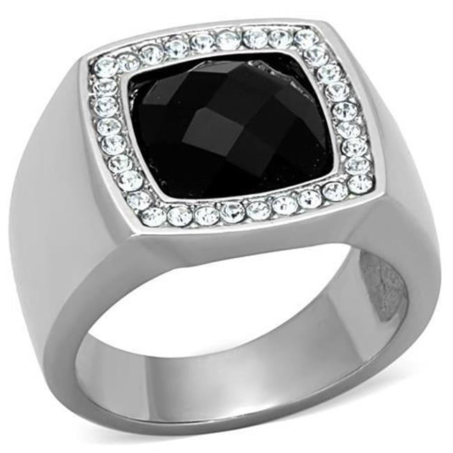 Men High Polished Stainless Steel Ring with Semi-Precious in Jet - Size 11