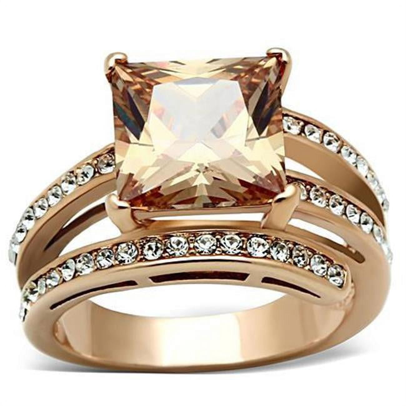 TK1665-10 Women IP Rose Gold Stainless Steel Ring with AAA Grade CZ in Champagne - Size 10