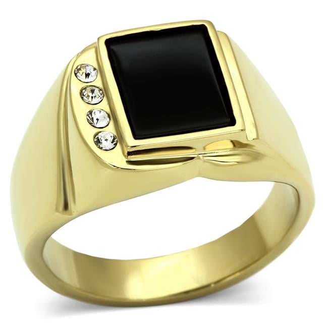 Men IP Gold Stainless Steel Ring with Semi-Precious in Jet - Size 12