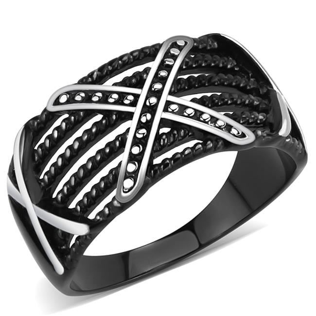 Men IP Black Stainless Steel Ring with No Stone in No Stone - Size 9
